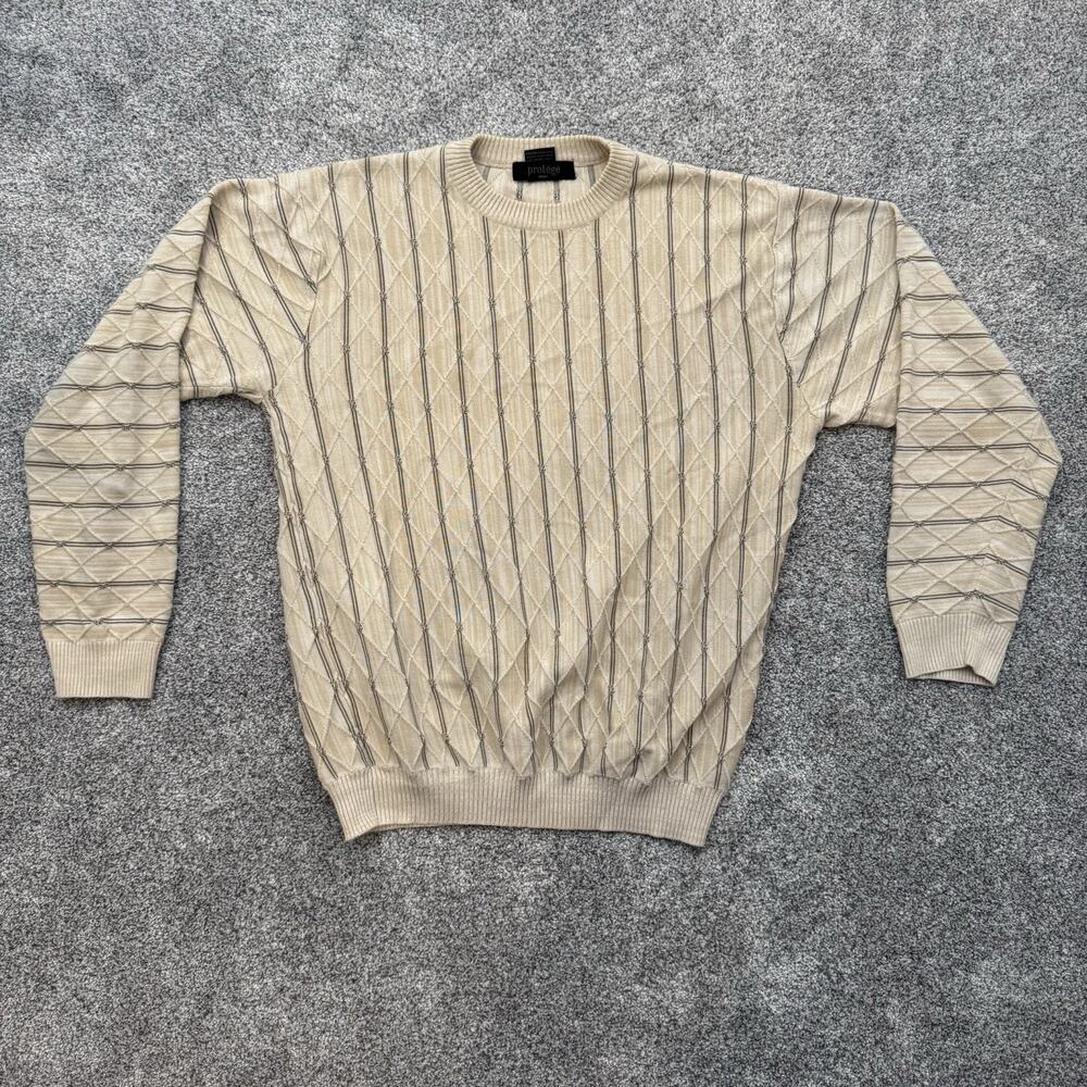 Vintage Protege Sweater Mens Size L 90s Y2K Hip Hop Streetwear 3D Knit Textured